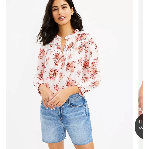 LOFT Pants - LOFT NWT Destructed Fresh Cut Hem High Rise 90's Boyfriend Shorts-Classic Indigo